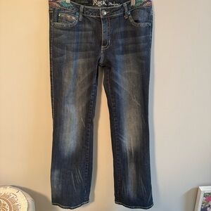 ROCK 47 by WRANGLER Women's Bootcut JEANS Ultra Low Rise Rhinestones 11 x 32
